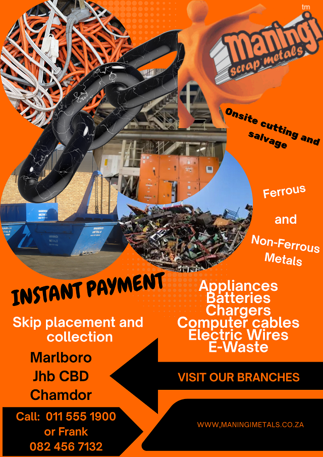 Johannesburg scrap metal buyers providing onsite cutting, skip placement, and instant payment for all metals